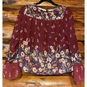 Jolt Floral Print Sheer Blouse‎ Ruffled Sleeves Size XS